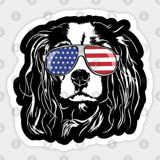 Proud Cavalier King Charles Spaniel American Flag sunglasses dog Sticker by wilsigns